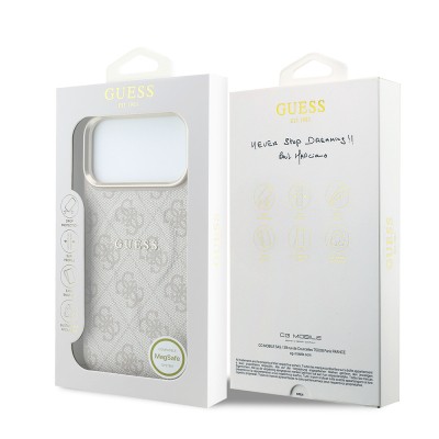 Apple iPhone 18 Pro Kılıf Guess Orjinal Lisanslı M-safe Şarj Özellikli Metal Kamera Çerçeveli C-Magnet 4G Desenli Yazı Logolu Kapak - 24