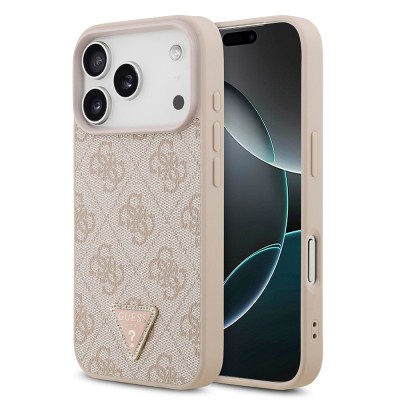 Apple iPhone 18 Pro Kılıf Guess Orjinal Lisanslı M-safe Şarj Özellikli PU Deri Taşlı Üçgen Logo 4G Desenli Strass Kapak - 3