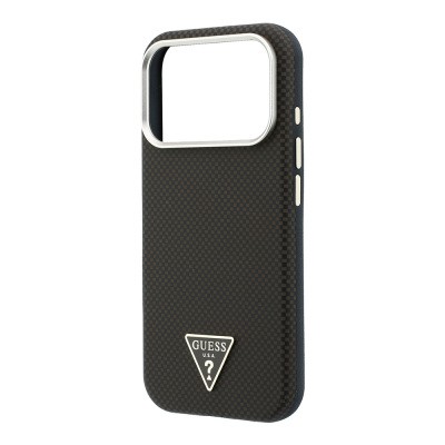 Apple iPhone 18 Pro Kılıf Guess Orjinal Lisanslı M-safe Şarj Özellikli PU Metal Üçgen Logolu Karbon Fiber Kevlar Kapak - 8