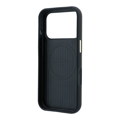 Apple iPhone 18 Pro Kılıf Guess Orjinal Lisanslı M-safe Şarj Özellikli PU Metal Üçgen Logolu Karbon Fiber Kevlar Kapak - 9