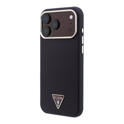 Apple iPhone 18 Pro Kılıf Guess Orjinal Lisanslı M-safe Şarj Özellikli PU Metal Üçgen Logolu Karbon Fiber Kevlar Kapak - 11