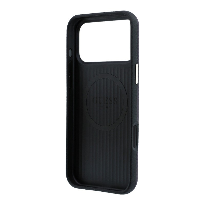 Apple iPhone 18 Pro Kılıf Guess Orjinal Lisanslı M-safe Şarj Özellikli PU Metal Üçgen Logolu Karbon Fiber Kevlar Kapak - 16