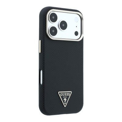 Apple iPhone 18 Pro Kılıf Guess Orjinal Lisanslı M-safe Şarj Özellikli PU Metal Üçgen Logolu Karbon Fiber Kevlar Kapak - 20