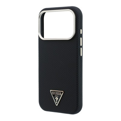Apple iPhone 18 Pro Kılıf Guess Orjinal Lisanslı M-safe Şarj Özellikli PU Metal Üçgen Logolu Karbon Fiber Kevlar Kapak - 22