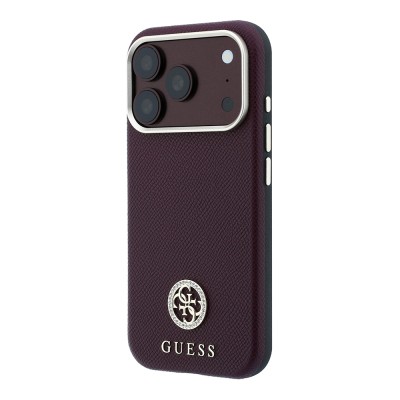 Apple iPhone 18 Pro Kılıf Guess Orjinal Lisanslı M-safe Şarj Özellikli PU Taşlı Metal 4G ve Yazı Logolu Kapak - 3