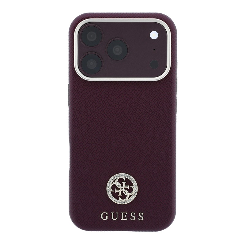 Apple iPhone 18 Pro Kılıf Guess Orjinal Lisanslı M-safe Şarj Özellikli PU Taşlı Metal 4G ve Yazı Logolu Kapak - 4