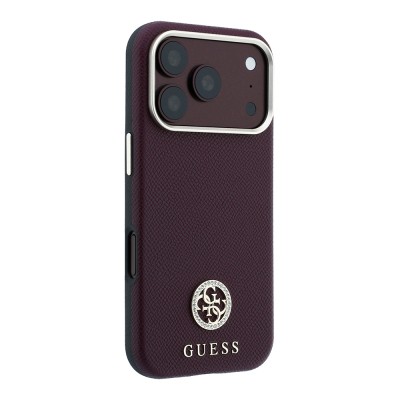 Apple iPhone 18 Pro Kılıf Guess Orjinal Lisanslı M-safe Şarj Özellikli PU Taşlı Metal 4G ve Yazı Logolu Kapak - 5
