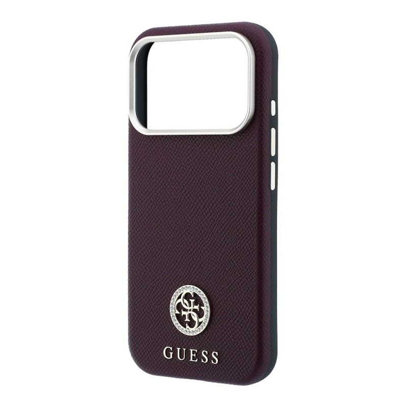Apple iPhone 18 Pro Kılıf Guess Orjinal Lisanslı M-safe Şarj Özellikli PU Taşlı Metal 4G ve Yazı Logolu Kapak - 7