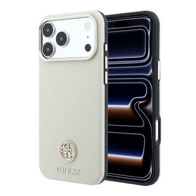 Apple iPhone 18 Pro Kılıf Guess Orjinal Lisanslı M-safe Şarj Özellikli PU Taşlı Metal 4G ve Yazı Logolu Kapak - 2