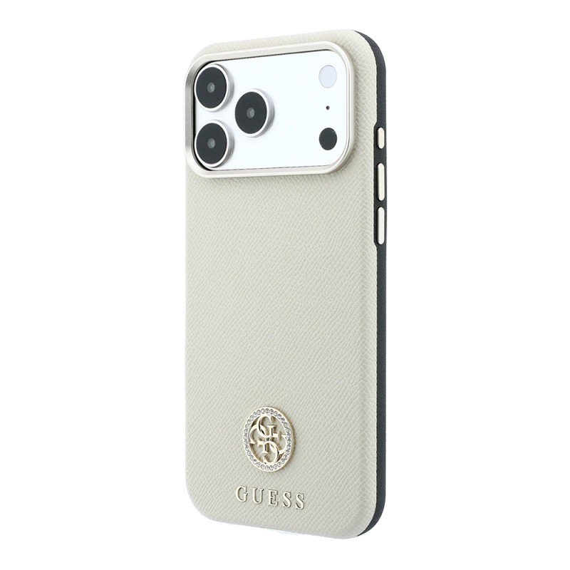 Apple iPhone 18 Pro Kılıf Guess Orjinal Lisanslı M-safe Şarj Özellikli PU Taşlı Metal 4G ve Yazı Logolu Kapak - 10