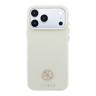 Apple iPhone 18 Pro Kılıf Guess Orjinal Lisanslı M-safe Şarj Özellikli PU Taşlı Metal 4G ve Yazı Logolu Kapak - 11