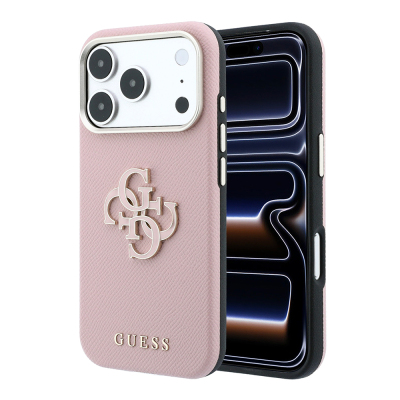 Apple iPhone 18 Pro Kılıf Guess Orjinal Lisanslı M-safe Şarj Özellikli PU Yazı ve 4G Büyük Metal Logolu Kapak - Guess