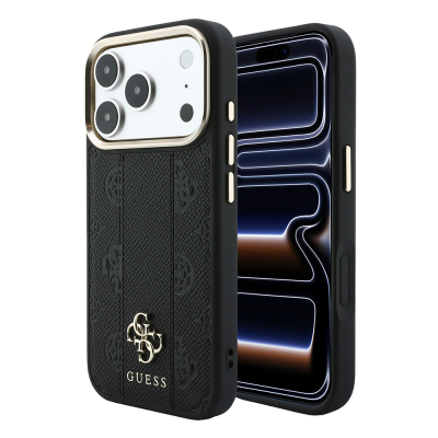 Apple iPhone 18 Pro Kılıf Guess Orjinal Lisanslı M-safe Şarj Özellikli Şeritli Peony 4G ve Yazı Logolu Kapak - Guess