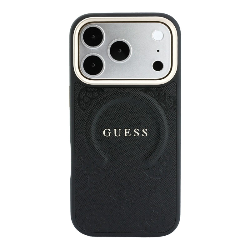 Apple iPhone 18 Pro Kılıf Guess Orjinal Lisanslı M-safe Şarj Özellikli Sıcak Baskılı Yazı Logolu C-Magnet PU Deri Peony Kapak - 6