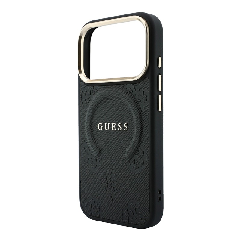 Apple iPhone 18 Pro Kılıf Guess Orjinal Lisanslı M-safe Şarj Özellikli Sıcak Baskılı Yazı Logolu C-Magnet PU Deri Peony Kapak - 9