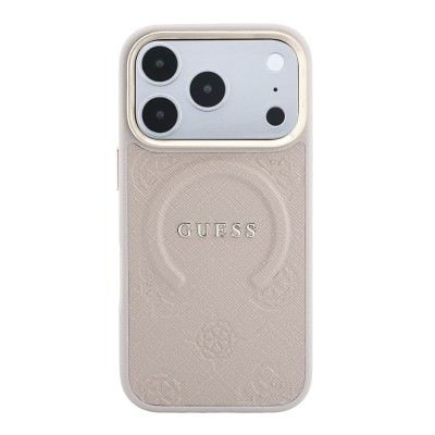 Apple iPhone 18 Pro Kılıf Guess Orjinal Lisanslı M-safe Şarj Özellikli Sıcak Baskılı Yazı Logolu C-Magnet PU Deri Peony Kapak - 13