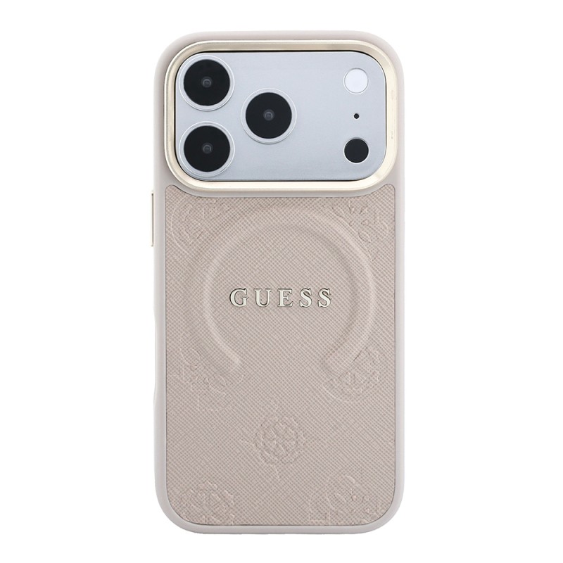 Apple iPhone 18 Pro Kılıf Guess Orjinal Lisanslı M-safe Şarj Özellikli Sıcak Baskılı Yazı Logolu C-Magnet PU Deri Peony Kapak - 13