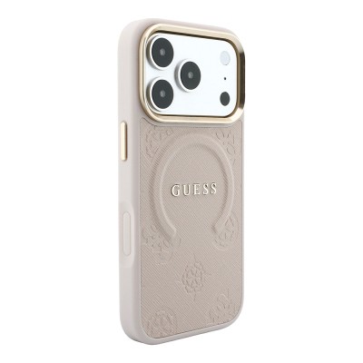 Apple iPhone 18 Pro Kılıf Guess Orjinal Lisanslı M-safe Şarj Özellikli Sıcak Baskılı Yazı Logolu C-Magnet PU Deri Peony Kapak - 14