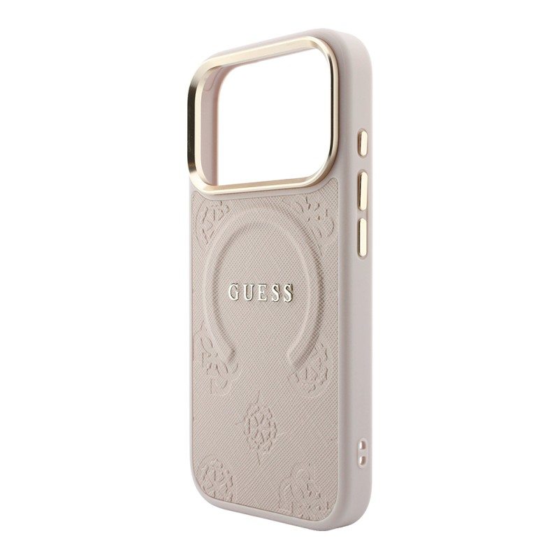 Apple iPhone 18 Pro Kılıf Guess Orjinal Lisanslı M-safe Şarj Özellikli Sıcak Baskılı Yazı Logolu C-Magnet PU Deri Peony Kapak - 16