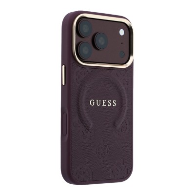 Apple iPhone 18 Pro Kılıf Guess Orjinal Lisanslı M-safe Şarj Özellikli Sıcak Baskılı Yazı Logolu C-Magnet PU Deri Peony Kapak - 21