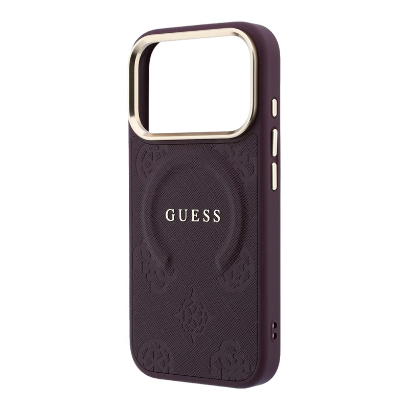 Apple iPhone 18 Pro Kılıf Guess Orjinal Lisanslı M-safe Şarj Özellikli Sıcak Baskılı Yazı Logolu C-Magnet PU Deri Peony Kapak - 23