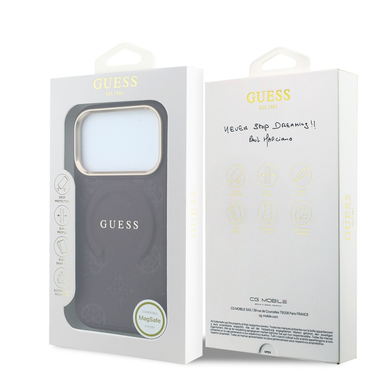 Apple iPhone 18 Pro Kılıf Guess Orjinal Lisanslı M-safe Şarj Özellikli Sıcak Baskılı Yazı Logolu C-Magnet PU Deri Peony Kapak - 25