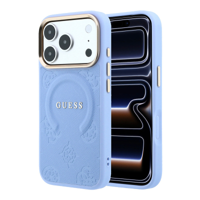 Apple iPhone 18 Pro Kılıf Guess Orjinal Lisanslı M-safe Şarj Özellikli Sıcak Baskılı Yazı Logolu C-Magnet PU Deri Peony Kapak - 4