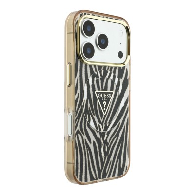 Apple iPhone 18 Pro Kılıf Guess Orjinal Lisanslı M-safe Şarj Özellikli Üçgen Logolu Zebra Desenli Silikon Kapak - 5