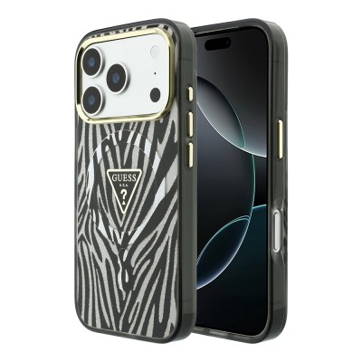 Apple iPhone 18 Pro Kılıf Guess Orjinal Lisanslı M-safe Şarj Özellikli Üçgen Logolu Zebra Desenli Silikon Kapak - 2