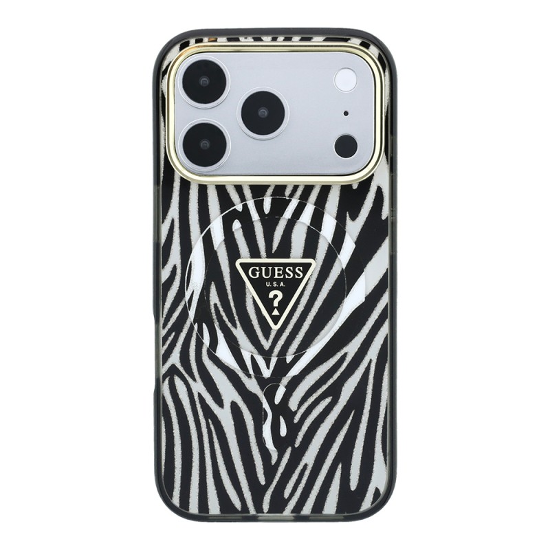 Apple iPhone 18 Pro Kılıf Guess Orjinal Lisanslı M-safe Şarj Özellikli Üçgen Logolu Zebra Desenli Silikon Kapak - 11