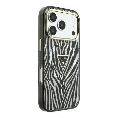 Apple iPhone 18 Pro Kılıf Guess Orjinal Lisanslı M-safe Şarj Özellikli Üçgen Logolu Zebra Desenli Silikon Kapak - 12