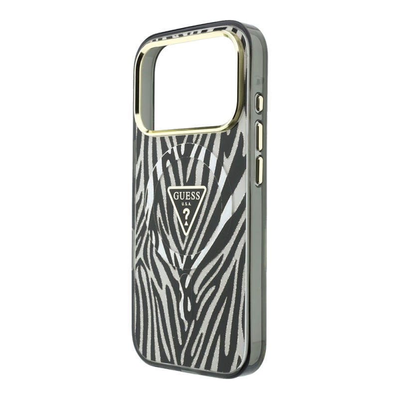 Apple iPhone 18 Pro Kılıf Guess Orjinal Lisanslı M-safe Şarj Özellikli Üçgen Logolu Zebra Desenli Silikon Kapak - 14