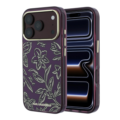 Apple iPhone 18 Pro Kılıf Karl Lagerfeld Orjinal Lisanslı M-safe Şarj Özellikli Gold Metal Kamera Çerçeveli Çiçek Tasarımlı Kapak - Karl Lagerfeld