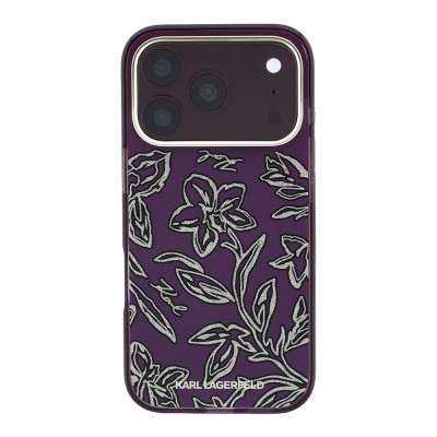 Apple iPhone 18 Pro Kılıf Karl Lagerfeld Orjinal Lisanslı M-safe Şarj Özellikli Gold Metal Kamera Çerçeveli Çiçek Tasarımlı Kapak - 3