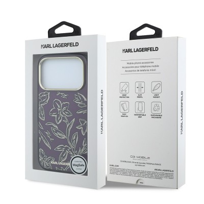 Apple iPhone 18 Pro Kılıf Karl Lagerfeld Orjinal Lisanslı M-safe Şarj Özellikli Gold Metal Kamera Çerçeveli Çiçek Tasarımlı Kapak - 8