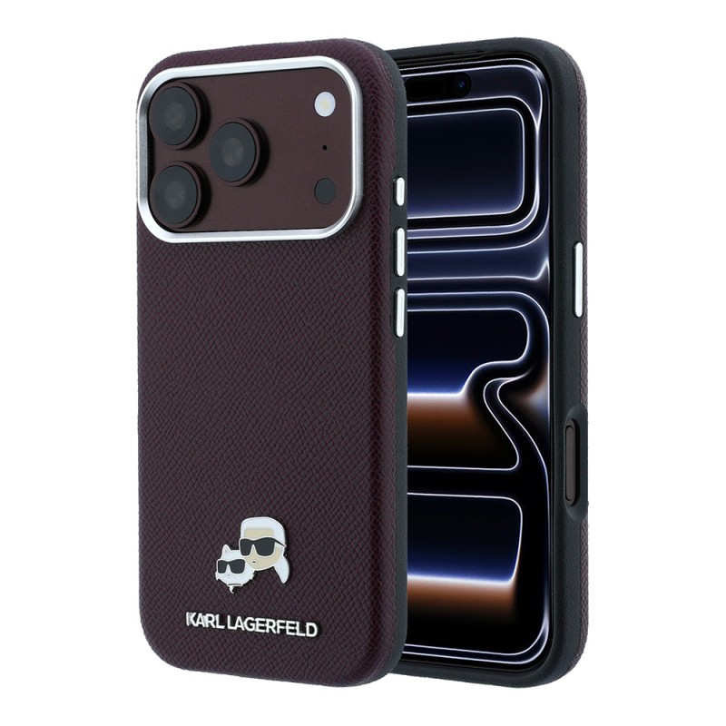 Apple iPhone 18 Pro Kılıf Karl Lagerfeld Orjinal Lisanslı M-Safe Şarj Özellikli K&C Heads Metal Logolu PU Kapak - 2