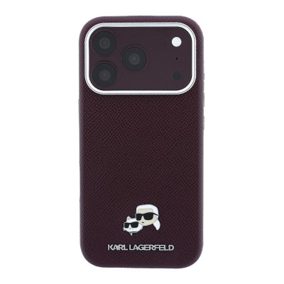 Apple iPhone 18 Pro Kılıf Karl Lagerfeld Orjinal Lisanslı M-Safe Şarj Özellikli K&C Heads Metal Logolu PU Kapak - 6