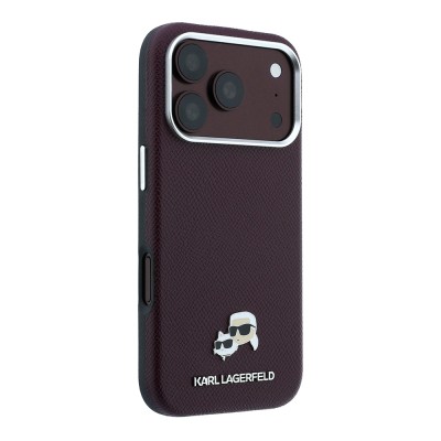 Apple iPhone 18 Pro Kılıf Karl Lagerfeld Orjinal Lisanslı M-Safe Şarj Özellikli K&C Heads Metal Logolu PU Kapak - 8