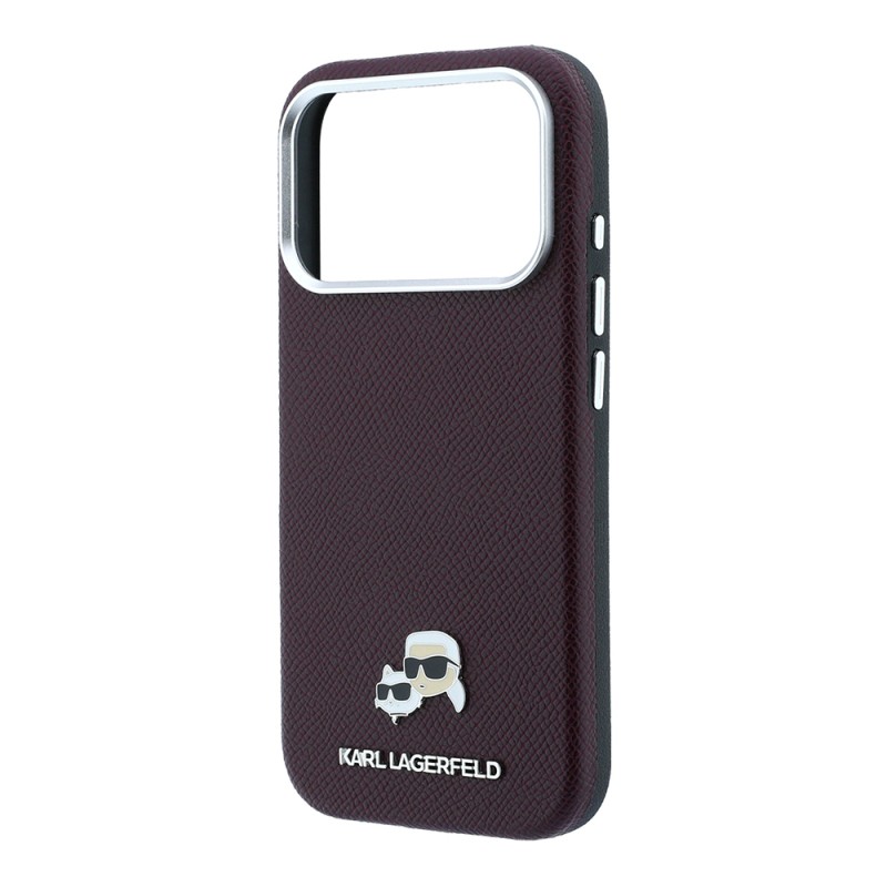 Apple iPhone 18 Pro Kılıf Karl Lagerfeld Orjinal Lisanslı M-Safe Şarj Özellikli K&C Heads Metal Logolu PU Kapak - 12