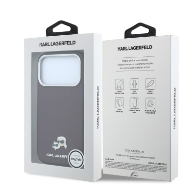 Apple iPhone 18 Pro Kılıf Karl Lagerfeld Orjinal Lisanslı M-Safe Şarj Özellikli K&C Heads Metal Logolu PU Kapak - 16
