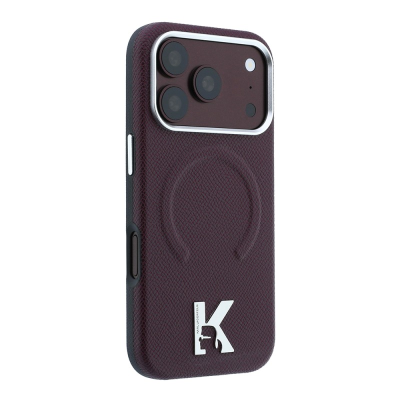 Apple iPhone 18 Pro Kılıf Karl Lagerfeld Orjinal Lisanslı M-safe Şarj Özellikli KHEAD Metal Logolu PU Grained Deri Kapak - 4