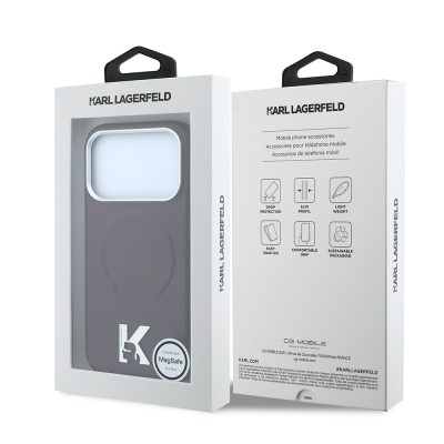 Apple iPhone 18 Pro Kılıf Karl Lagerfeld Orjinal Lisanslı M-safe Şarj Özellikli KHEAD Metal Logolu PU Grained Deri Kapak - 8