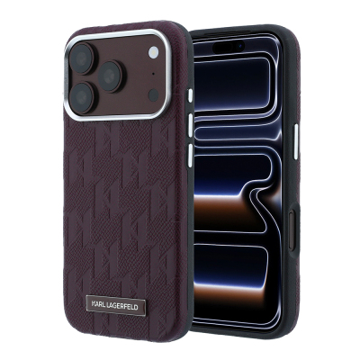 Apple iPhone 18 Pro Kılıf Karl Lagerfeld Orjinal Lisanslı M-safe Şarj Özellikli KL Yazılı Hot Stamp Kapak - Karl Lagerfeld