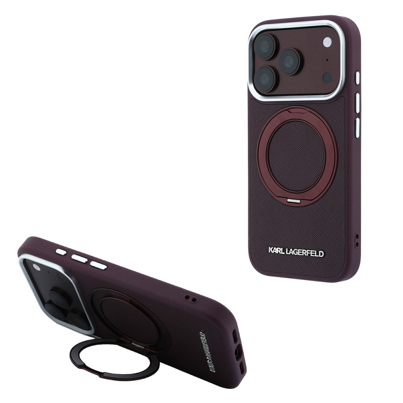 Apple iPhone 18 Pro Kılıf Karl Lagerfeld Orjinal Lisanslı M-Safe Şarj Özellikli Metal Logolu PU Saffiano 360 Derece Dönebilen Standlı Kapak - 2