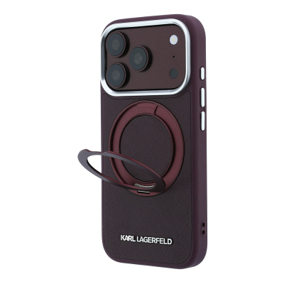 Apple iPhone 18 Pro Kılıf Karl Lagerfeld Orjinal Lisanslı M-Safe Şarj Özellikli Metal Logolu PU Saffiano 360 Derece Dönebilen Standlı Kapak - Karl Lagerfeld