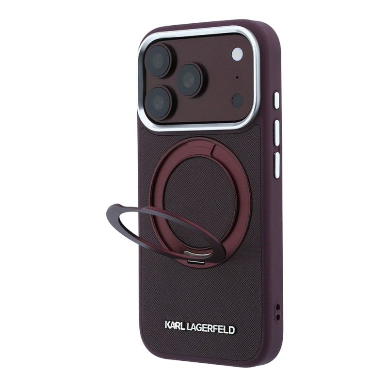 Apple iPhone 18 Pro Kılıf Karl Lagerfeld Orjinal Lisanslı M-Safe Şarj Özellikli Metal Logolu PU Saffiano 360 Derece Dönebilen Standlı Kapak - 1