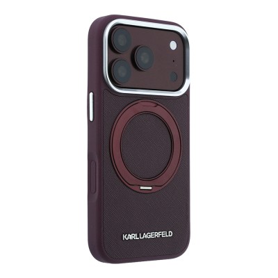 Apple iPhone 18 Pro Kılıf Karl Lagerfeld Orjinal Lisanslı M-Safe Şarj Özellikli Metal Logolu PU Saffiano 360 Derece Dönebilen Standlı Kapak - 4