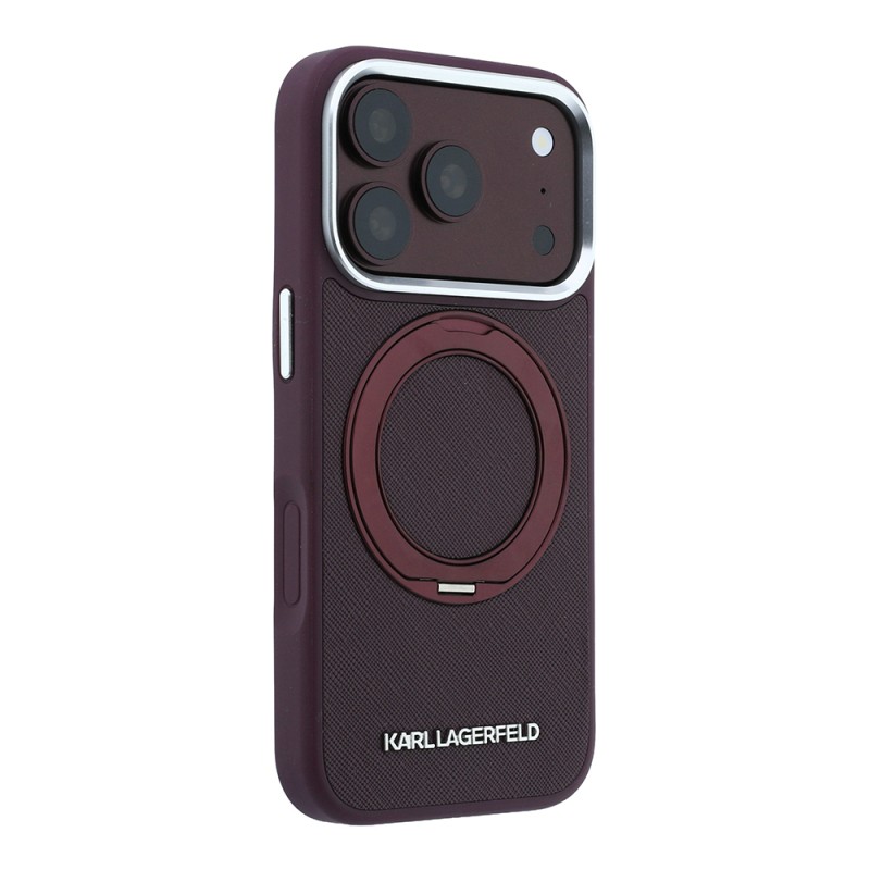 Apple iPhone 18 Pro Kılıf Karl Lagerfeld Orjinal Lisanslı M-Safe Şarj Özellikli Metal Logolu PU Saffiano 360 Derece Dönebilen Standlı Kapak - 4