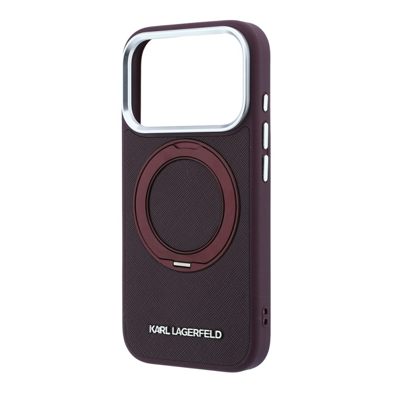Apple iPhone 18 Pro Kılıf Karl Lagerfeld Orjinal Lisanslı M-Safe Şarj Özellikli Metal Logolu PU Saffiano 360 Derece Dönebilen Standlı Kapak - 6