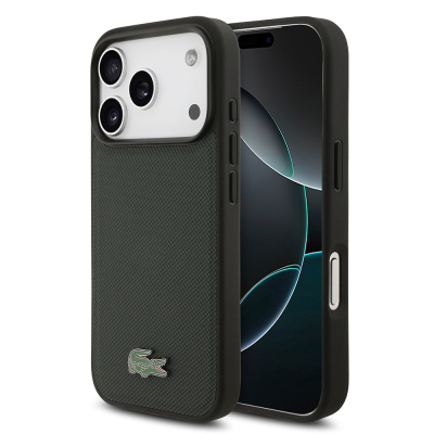 Apple iPhone 18 Pro Kılıf Lacoste Orjinal Lisanslı M-safe Şarj Özellikli PU Pike Desenli Metal Logolu Kapak - Lacoste